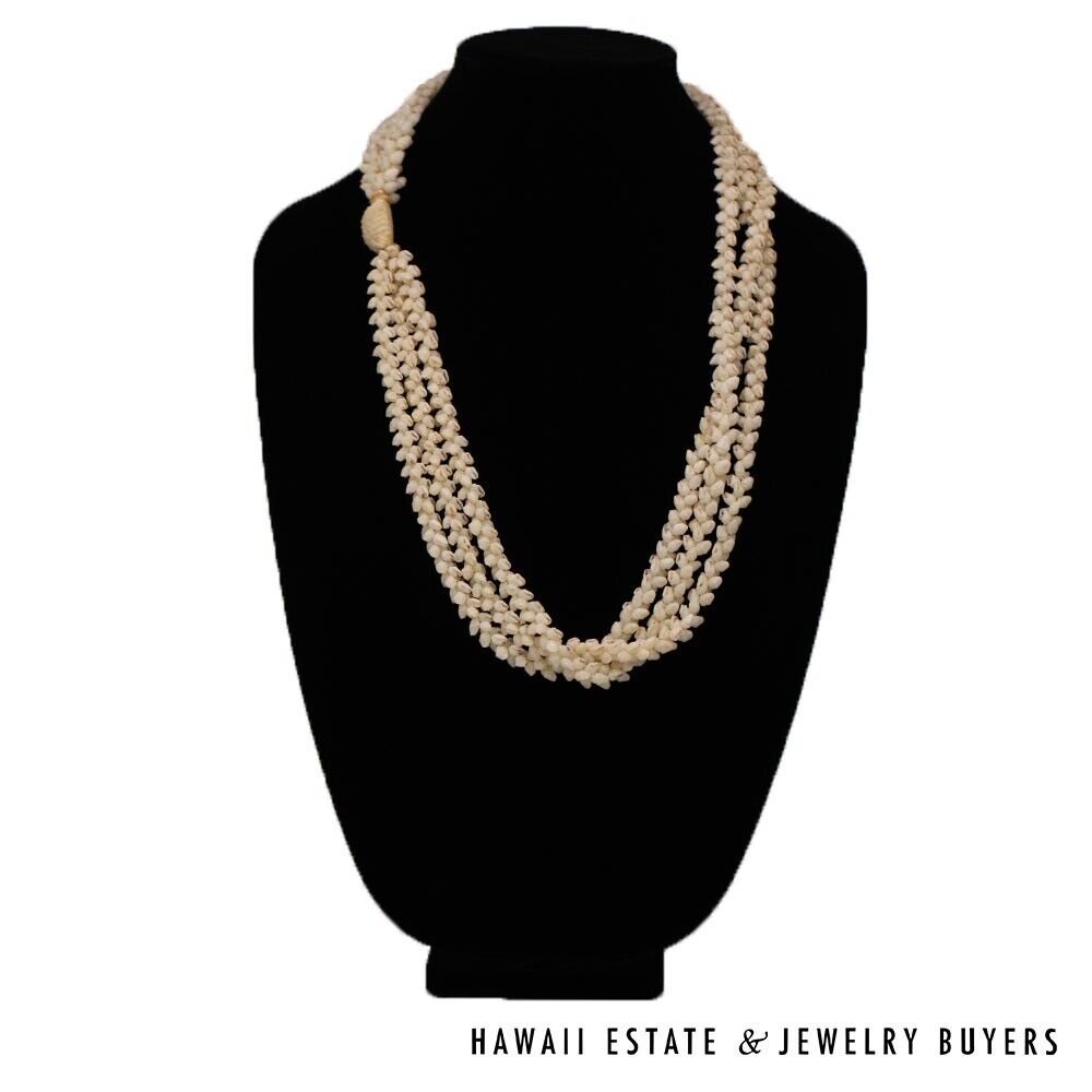 Ni'ihau Shell Lei 3-Strand Pikake Momi Ke'oke'o White 30 Inch - Image 2