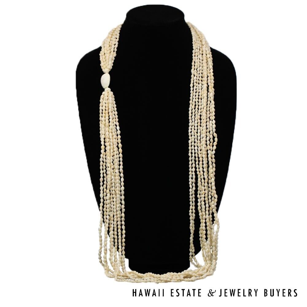Ni'ihau Shell Lei 10-Strand Pololei Momi Cream 48 Inch Genuine Hawaiian Necklace - Image 2