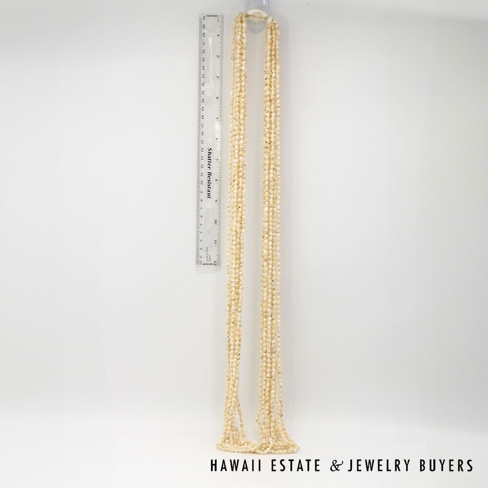 Ni'ihau Shell Lei 10-Strand Pololei Momi Cream 48 Inch Genuine Hawaiian Necklace - Image 3