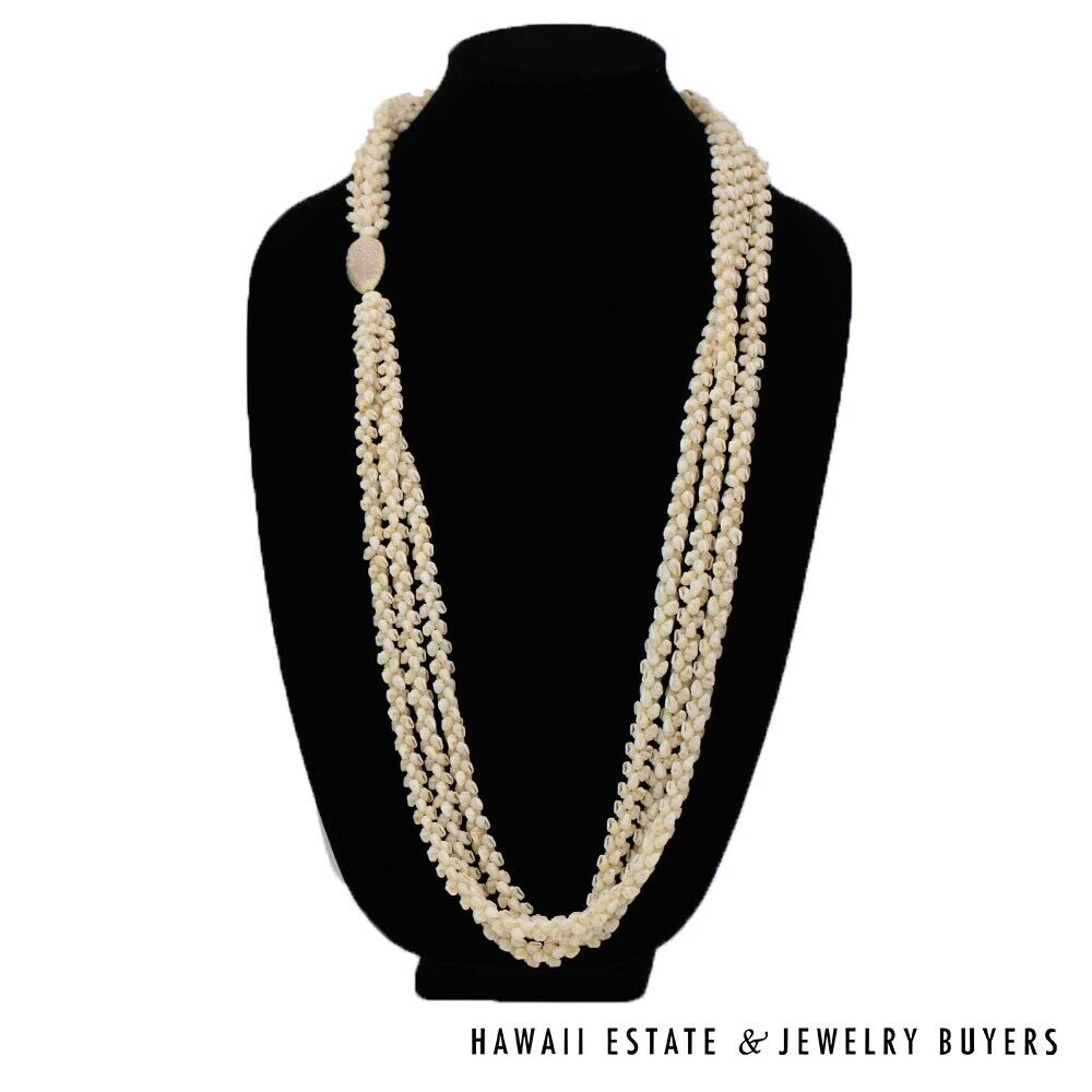 Ni'ihau Shell Lei 3-Strand Pikake Momi Cream 38 Inch Hawaiian Necklace - Image 2
