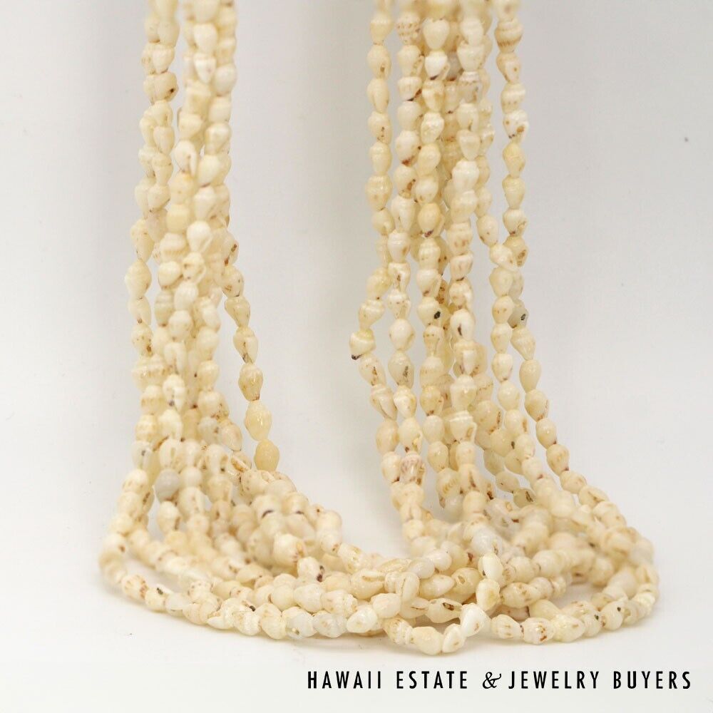Ni'ihau Shell Lei 10-Strand Pololei Momi Cream 48 Inch Genuine Hawaiian Necklace - Image 9