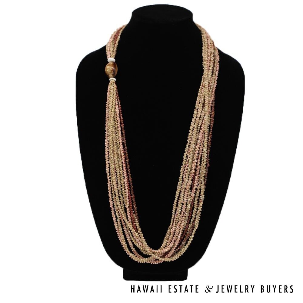 Ni'ihau Shell Lei 10-Strand Mauna Loa Kahelelani Multi 38 Inch Hawaiian Necklace