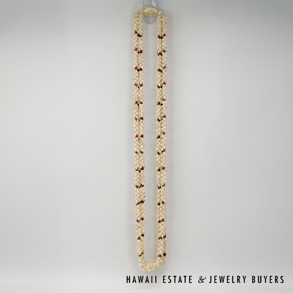 Three-Strand Ni'ihau Shell Lei and Earrings Set: Roselani 36 inches #HC070122-06 - Image 5
