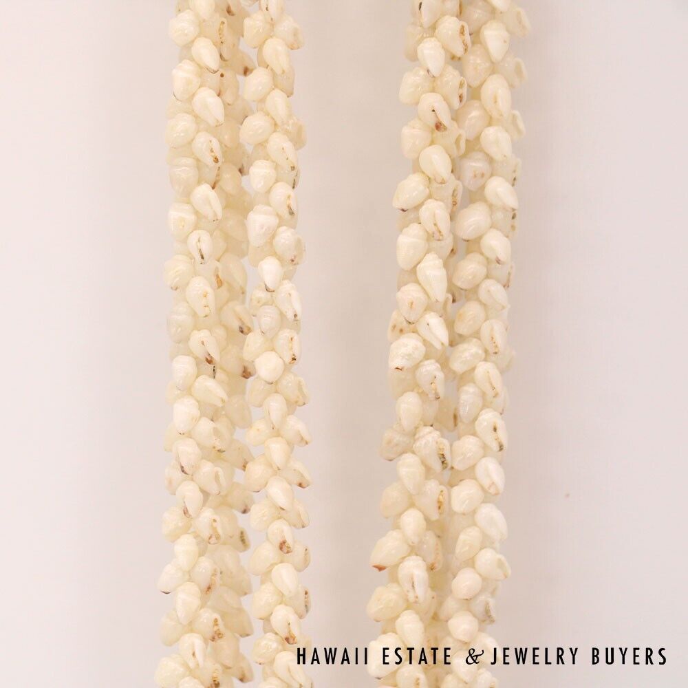 Ni'ihau Shell Lei 3-Strand Pikake Momi Ke'oke'o White 30 Inch - Image 8