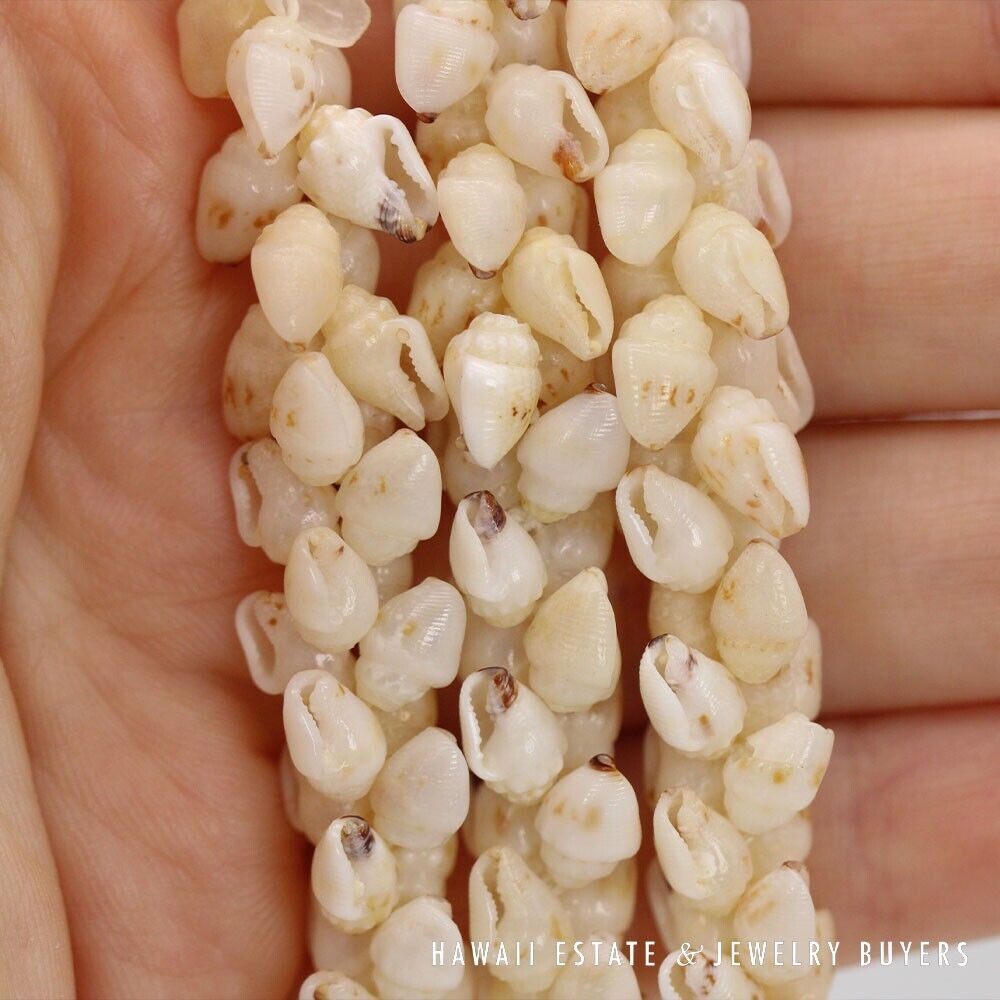 Ni'ihau Shell Lei 3-Strand Pikake Momi White Red Tip 40 Inch Hawaiian Necklace - Image 9