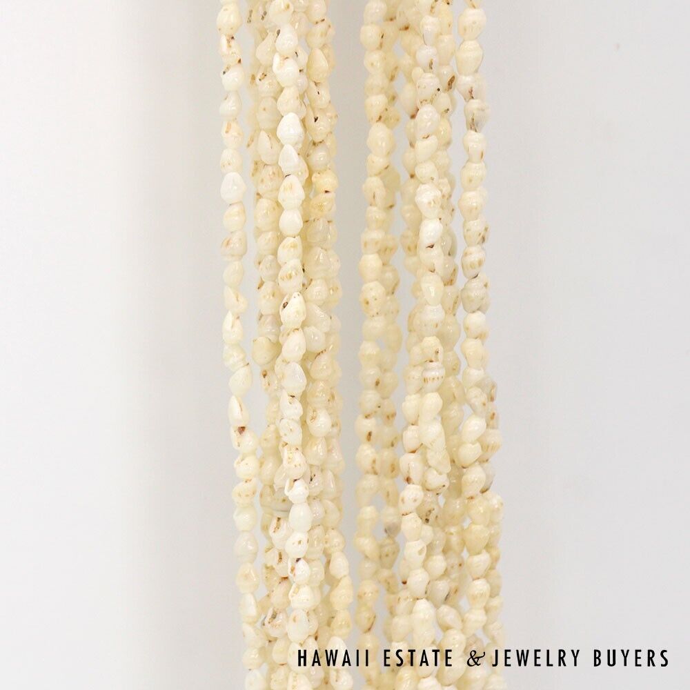 Ni'ihau Shell Lei 10-Strand Pololei Momi Ke'oke'o 36 Inch with Earrings - Image 8