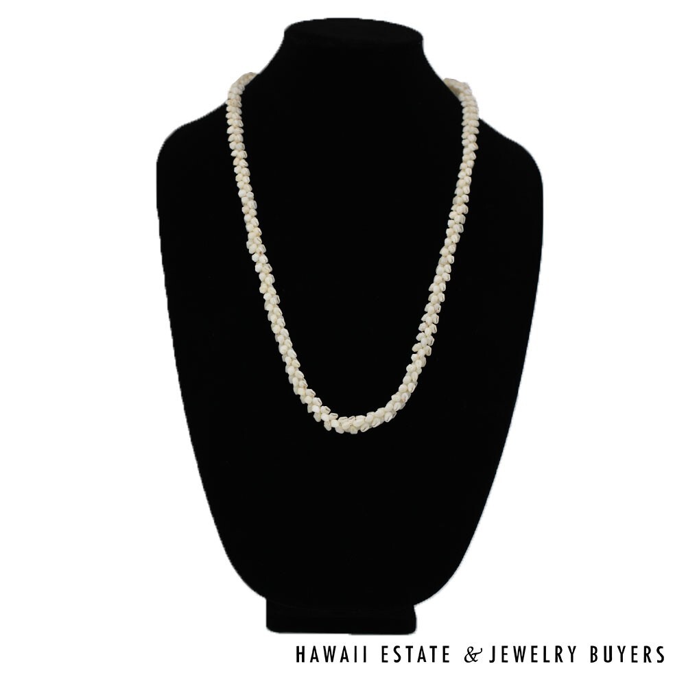 Ni'ihau Shell Lei Single Strand Pikake Momi Ke'oke'o 30 Inch - Image 2