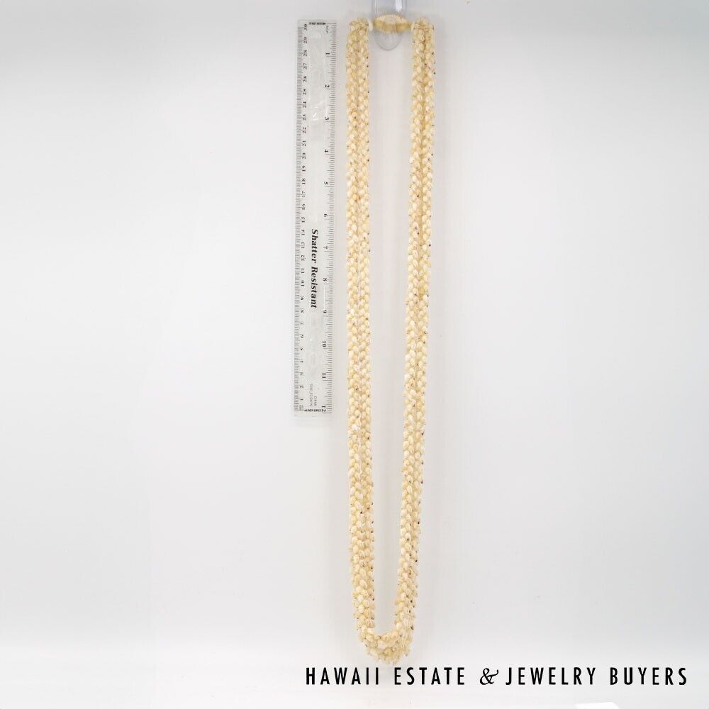 Ni'ihau Shell Lei 3-Strand Pikake Momi White Red Tip 40 Inch Hawaiian Necklace - Image 4