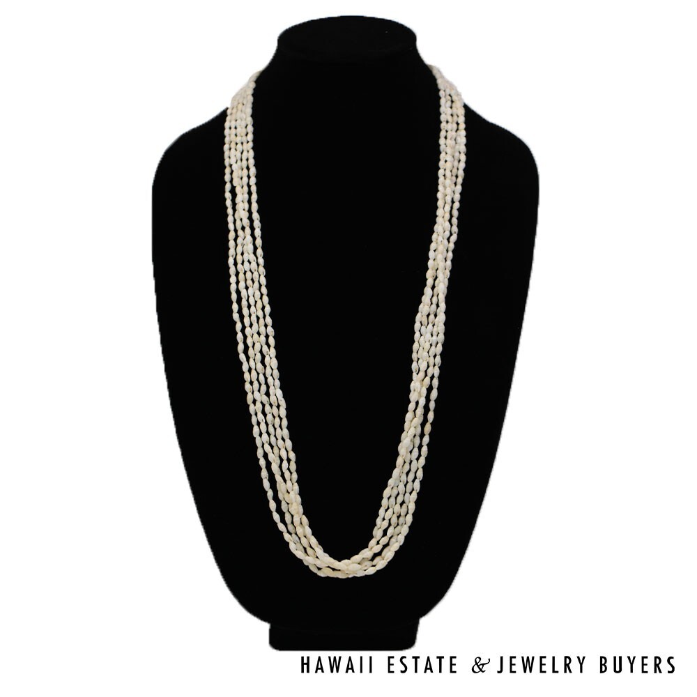 Ni'ihau Shell Lei 5-Strand White Laiki Pololei Necklace 35 Inch - Image 2