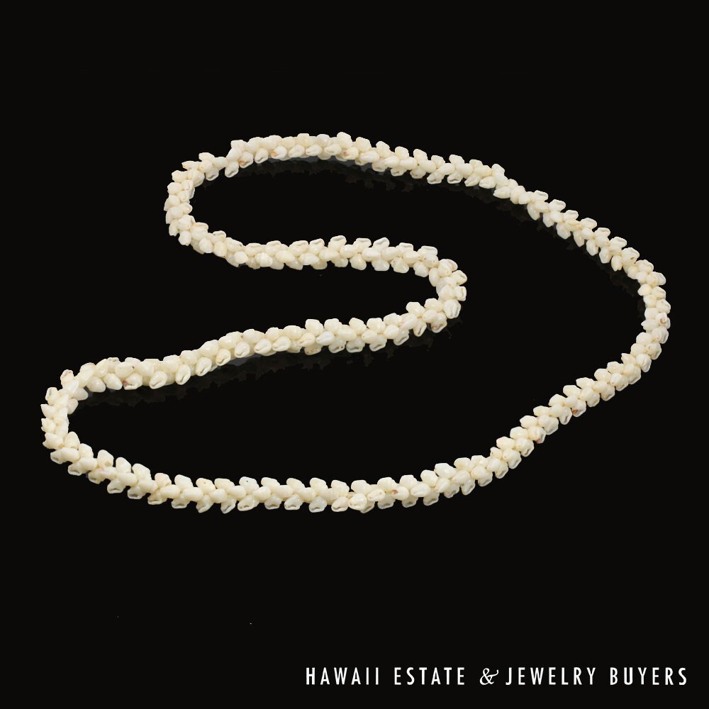 Ni'ihau Shell Lei Single Strand Pikake Momi Ke'oke'o 30 Inch