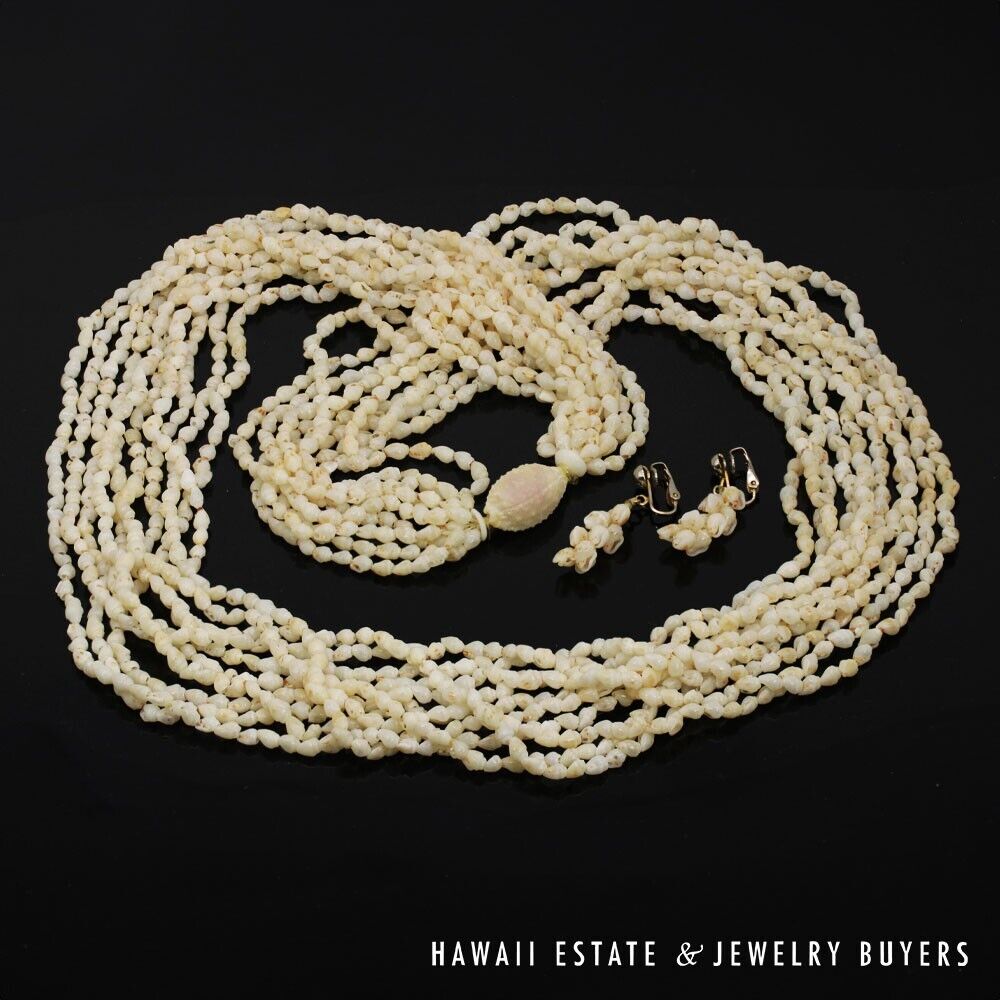 Ni'ihau Shell Lei 10-Strand Pololei Momi Ke'oke'o 36 Inch with Earrings - Image 3