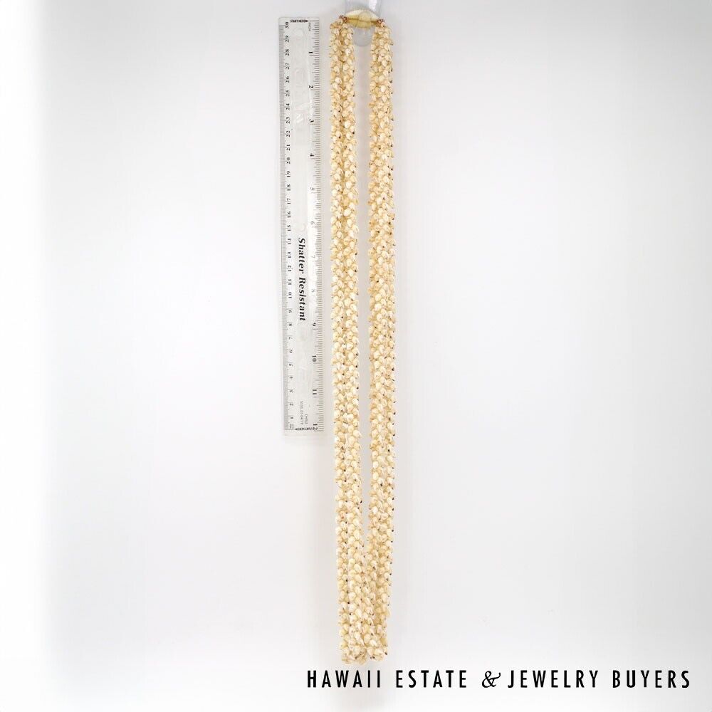 Three-Strand Ni'ihau Shell Lei: Pikake Momi Lenalena 36 inches #2835-01 - Image 3