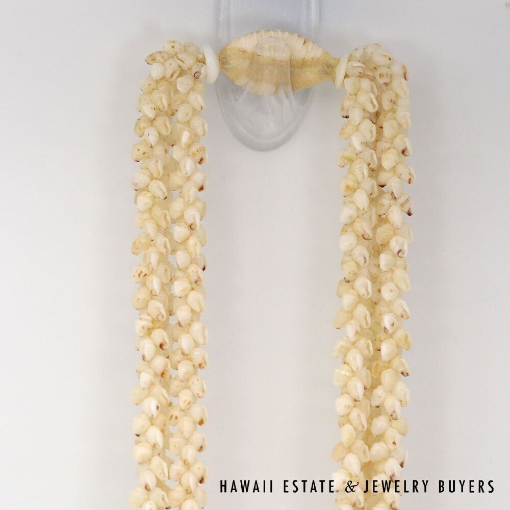 Ni'ihau Shell Lei 3-Strand Pikake Momi White Red Tip 40 Inch Hawaiian Necklace - Image 5