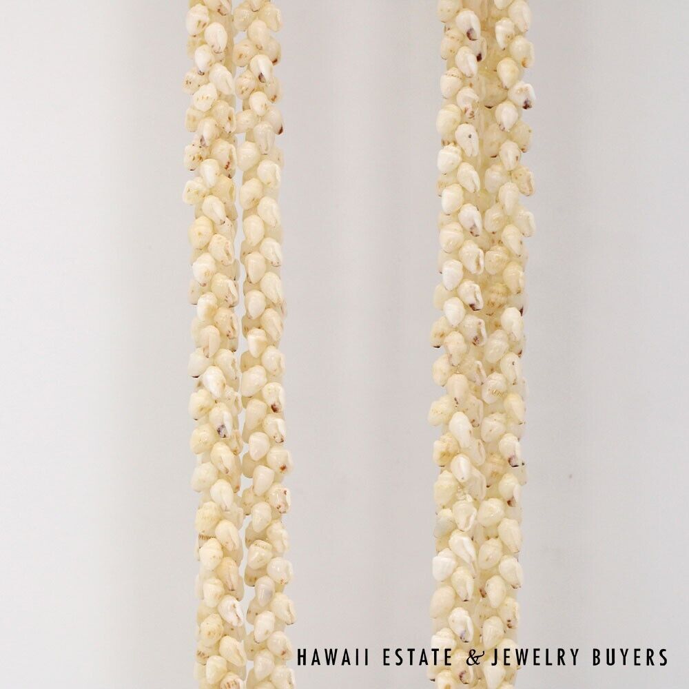 Ni'ihau Shell Lei 3-Strand Pikake Momi White Red Tip 40 Inch Hawaiian Necklace - Image 6