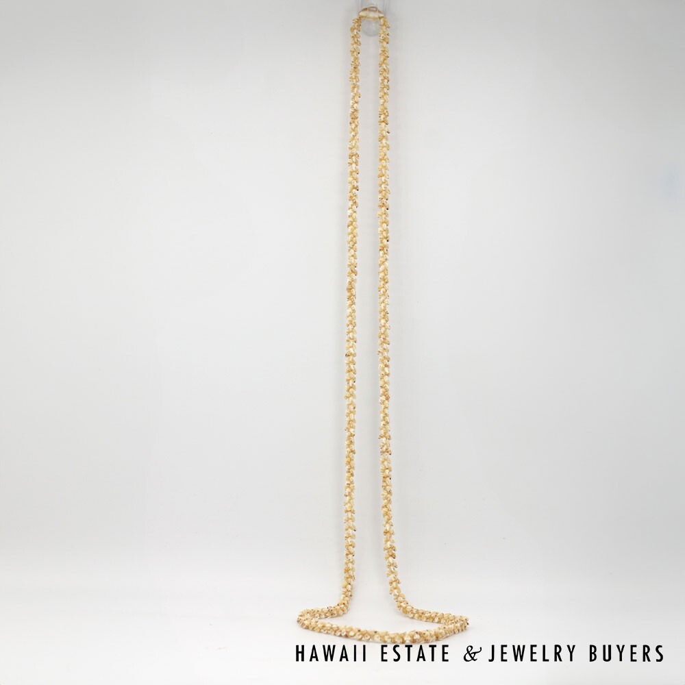 Single-Strand Ni'ihau Shell Lei: Pikake Momi Lenalena 62 inches #2778-19 - Image 2
