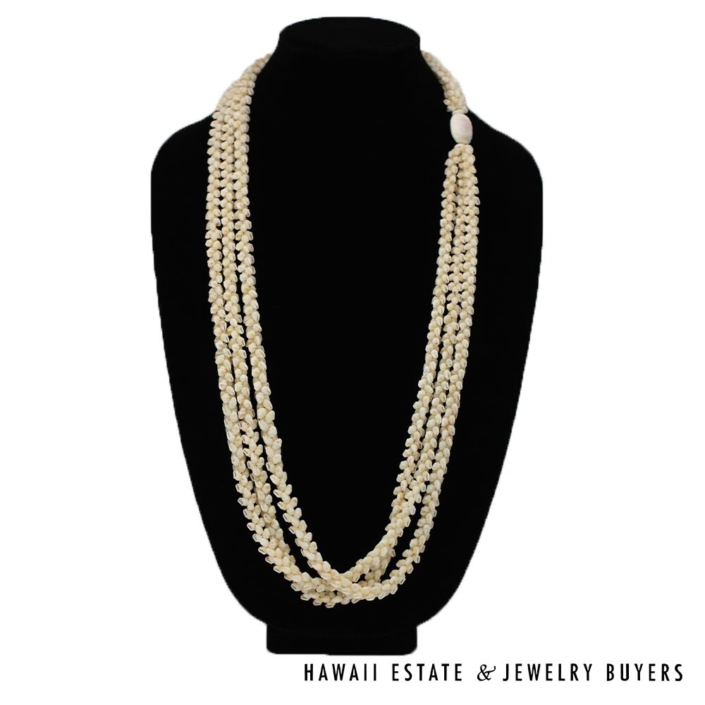 Ni'ihau Shell Lei 3-Strand Pikake Momi Lenalena 38 Inch - Image 2