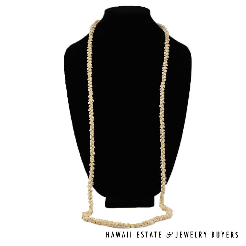Single-Strand Ni'ihau Shell Lei: Pikake Momi Lenalena 62 inches #2778-19