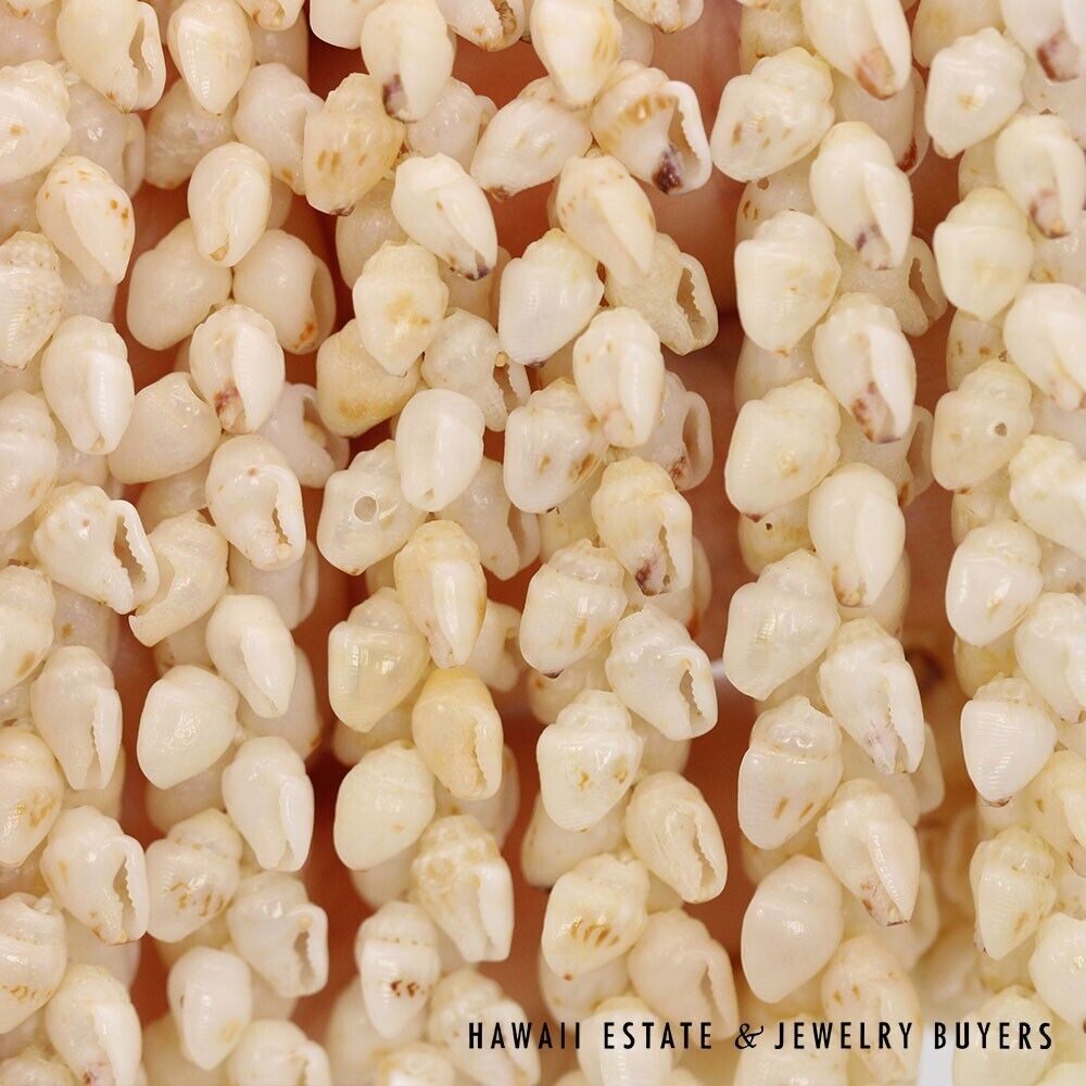 Ni'ihau Shell Lei 3-Strand Pikake Momi White Red Tip 40 Inch Hawaiian Necklace - Image 11