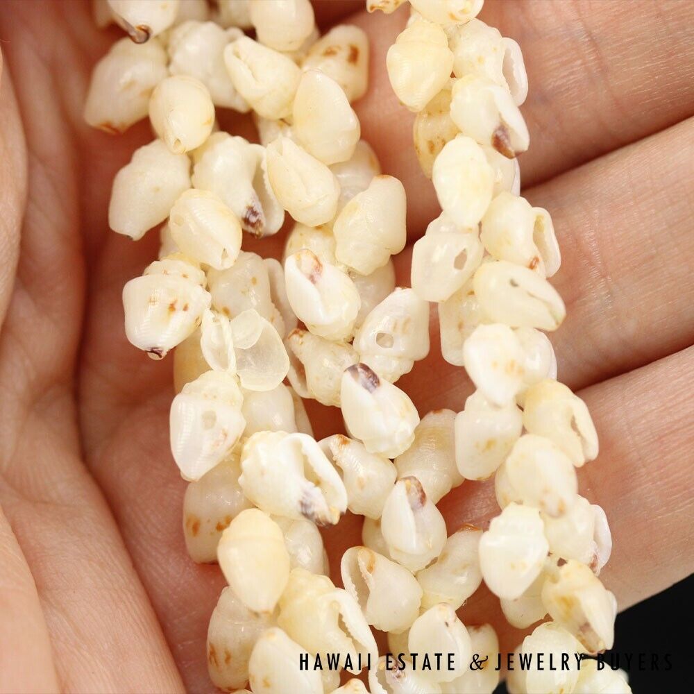 Ni'ihau Shell Lei 3-Strand Pikake Momi White Red Tip 40 Inch Hawaiian Necklace - Image 10