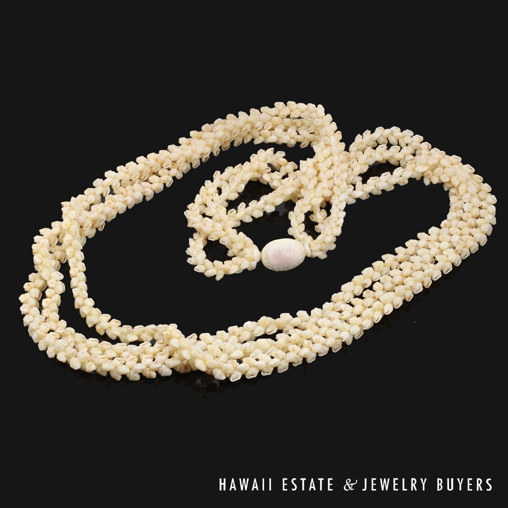 Ni'ihau Shell Lei 3-Strand Pikake Momi Lenalena 38 Inch