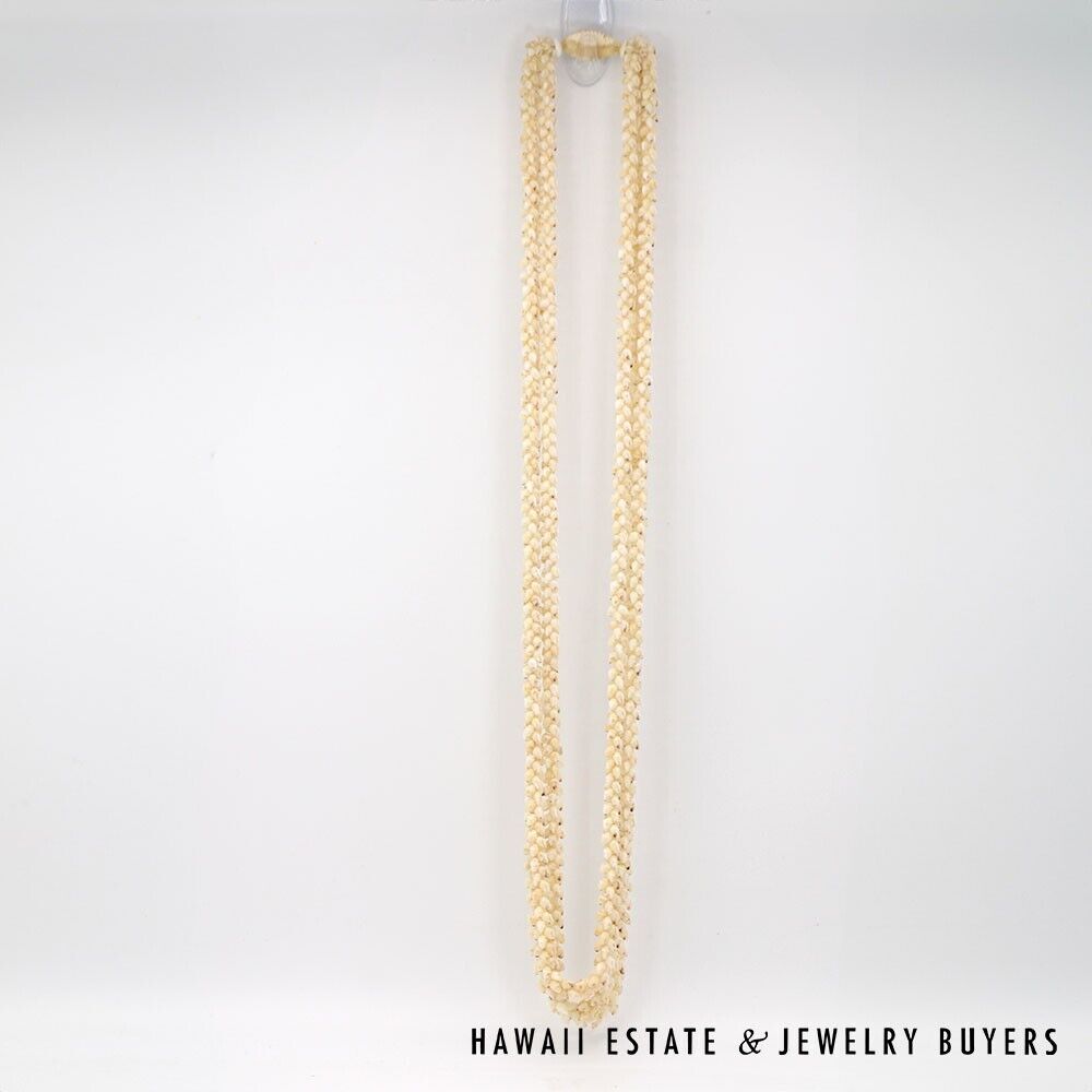 Ni'ihau Shell Lei 3-Strand Pikake Momi White Red Tip 40 Inch Hawaiian Necklace - Image 3