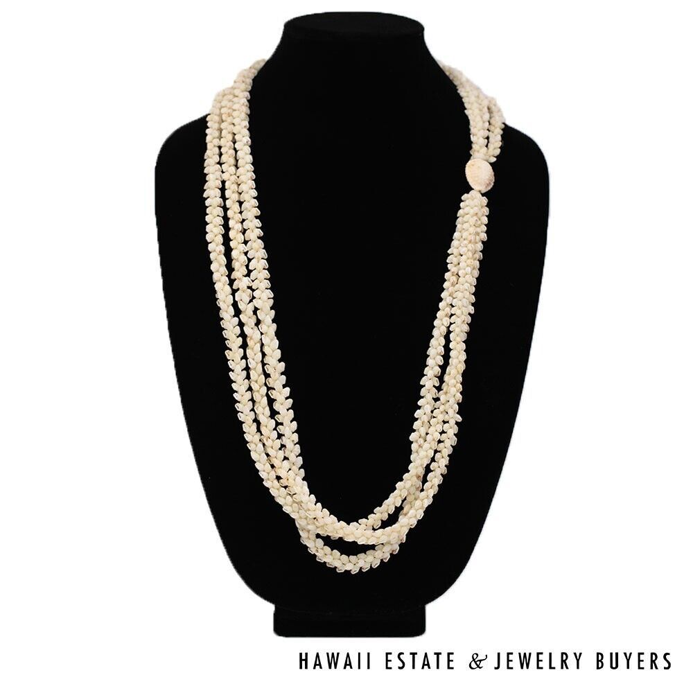 Ni'ihau Shell Lei 3-Strand Pikake Momi Lenalena Necklace 36 Inch