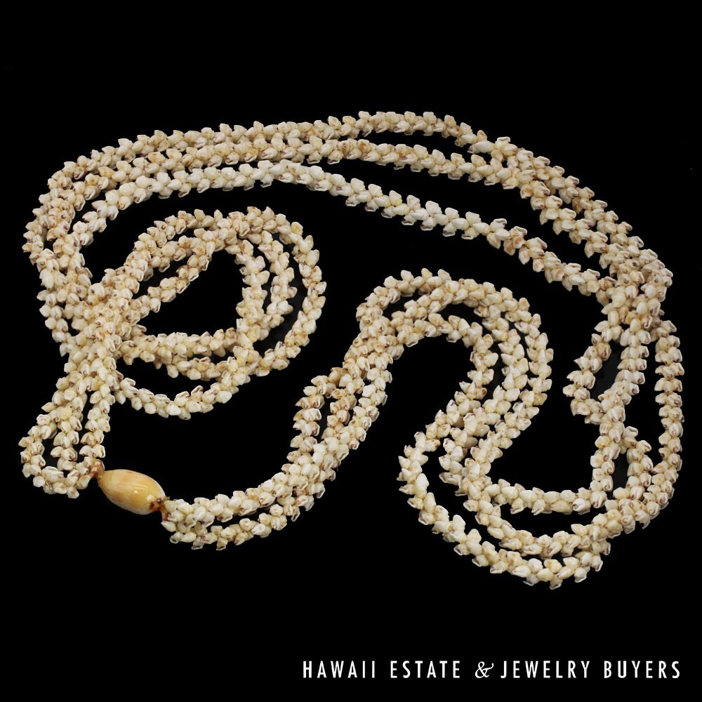 Three Strand Ni'ihau Shell Lei: Pikake Momi Lenalena Waha Ela Ela 48" #2402-01