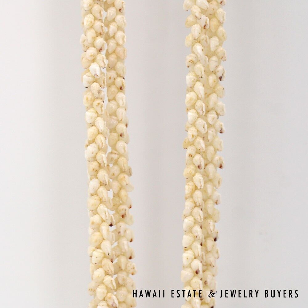 Ni'ihau Shell Lei 3-Strand Pikake Momi White Red Tip 40 Inch Hawaiian Necklace - Image 7