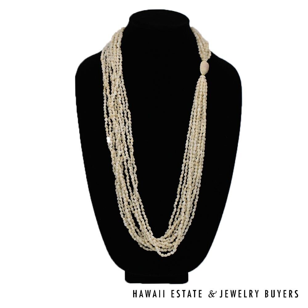 Ni'ihau Shell Lei 10-Strand Pololei Momi Ke'oke'o 36 Inch with Earrings - Image 2