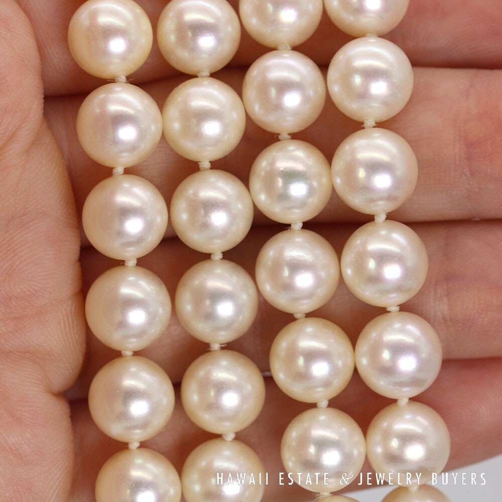 Double Strand Cultured Pearl Necklace with 14K Yellow Gold Diamond Clasp - Image 4