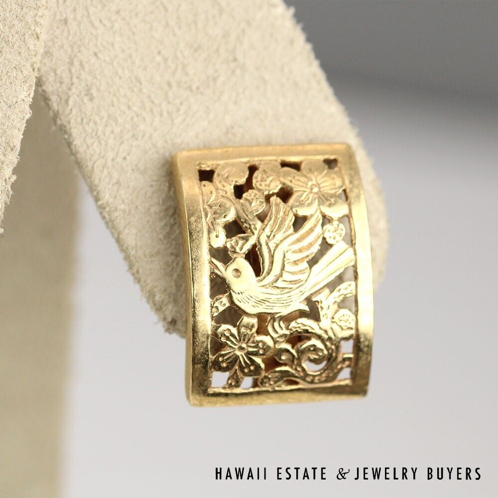Ming's Bird in Plum 18x13mm Rectangle 4.5g 14K Yellow Gold Earrings - Image 4