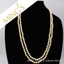 Ming's 6.5-7mm Cultured Pearl Double Strand 14k Yellow Gold Clasp Nekclace 24" and 26"