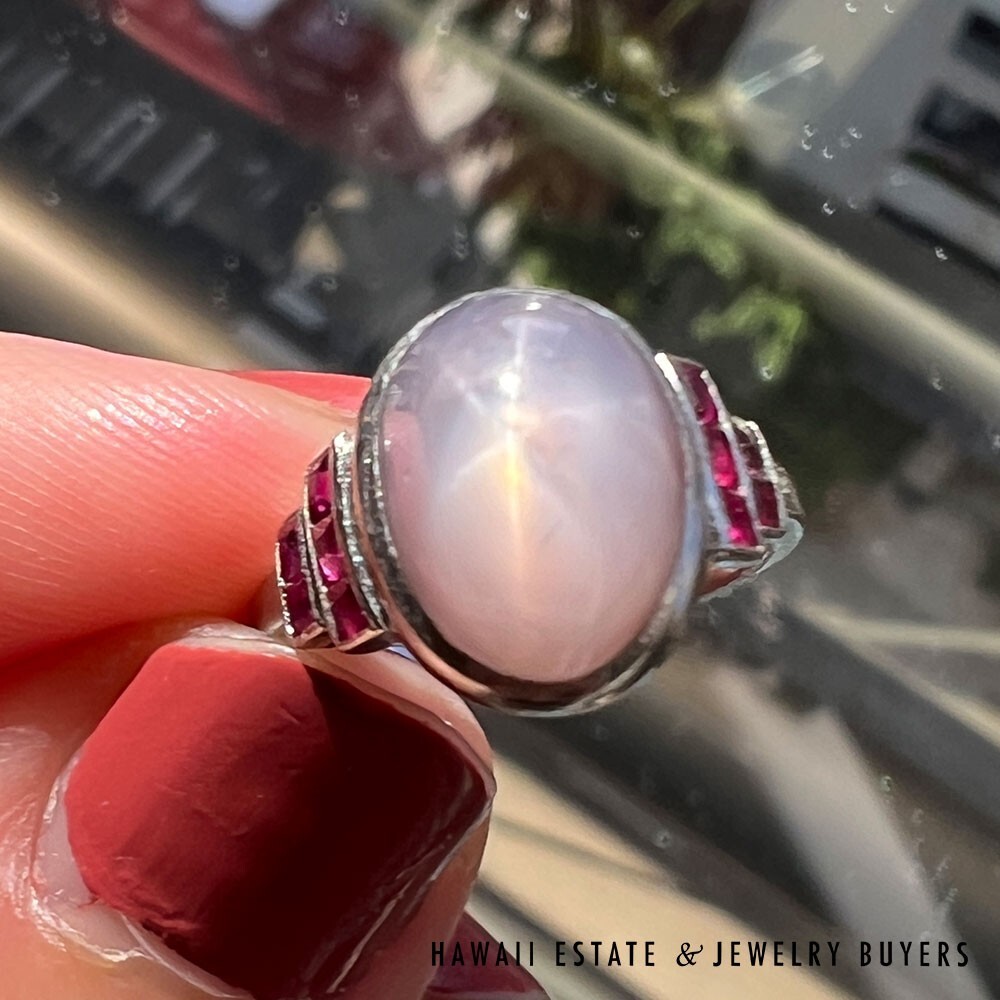 Platinum Lavender Star Sapphire and Ruby Ring SIZE 3 #2248-09 - Image 2