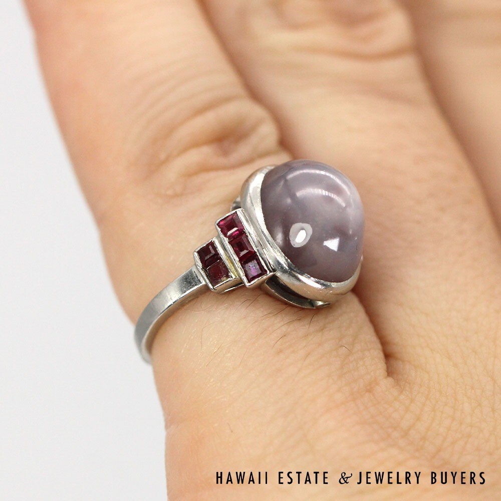 Platinum Lavender Star Sapphire and Ruby Ring SIZE 3 #2248-09 - Image 5