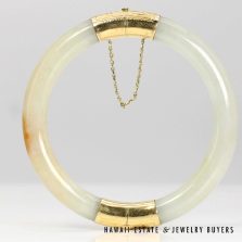 Gray and Red Jade 14k Yellow Gold Hinged Bangle Bracelet Size 7.75,