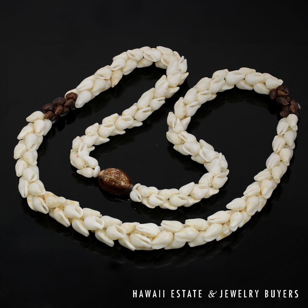 Ni'ihau Shell Lei Pikake Alilea & Pohole Single Strand 43 Inch