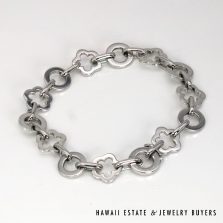 Chanel 18K White Gold Camellia Floral / Circle Link Bracelet SIZE 6.75 #3121-02