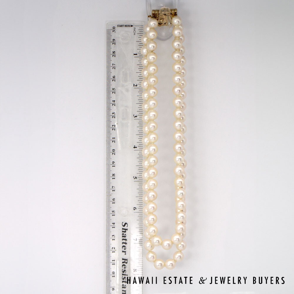 Double Strand Cultured Pearl Necklace with 14K Yellow Gold Diamond Clasp - Image 3