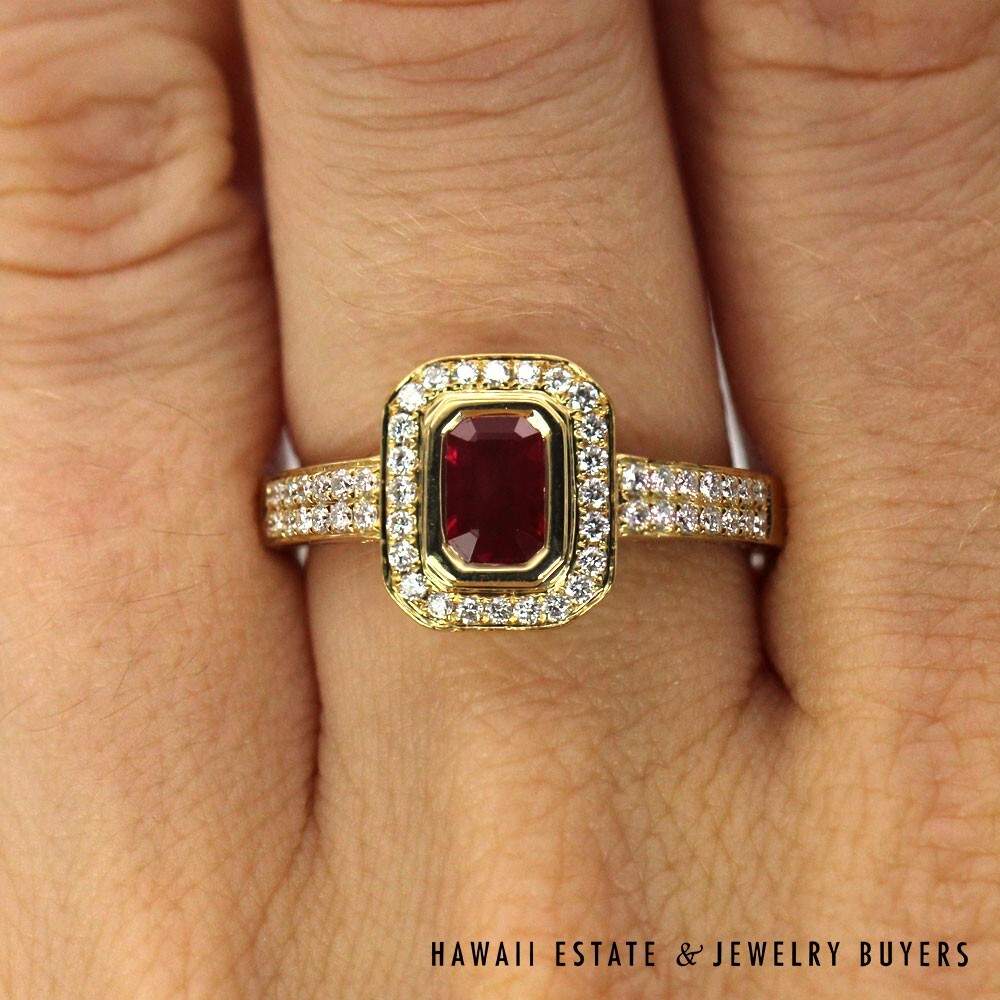 070821-4114K Yellow Gold Emerald Cut Ruby and Diamond Ring SIZE 7.5 #070821-41 - Image 8