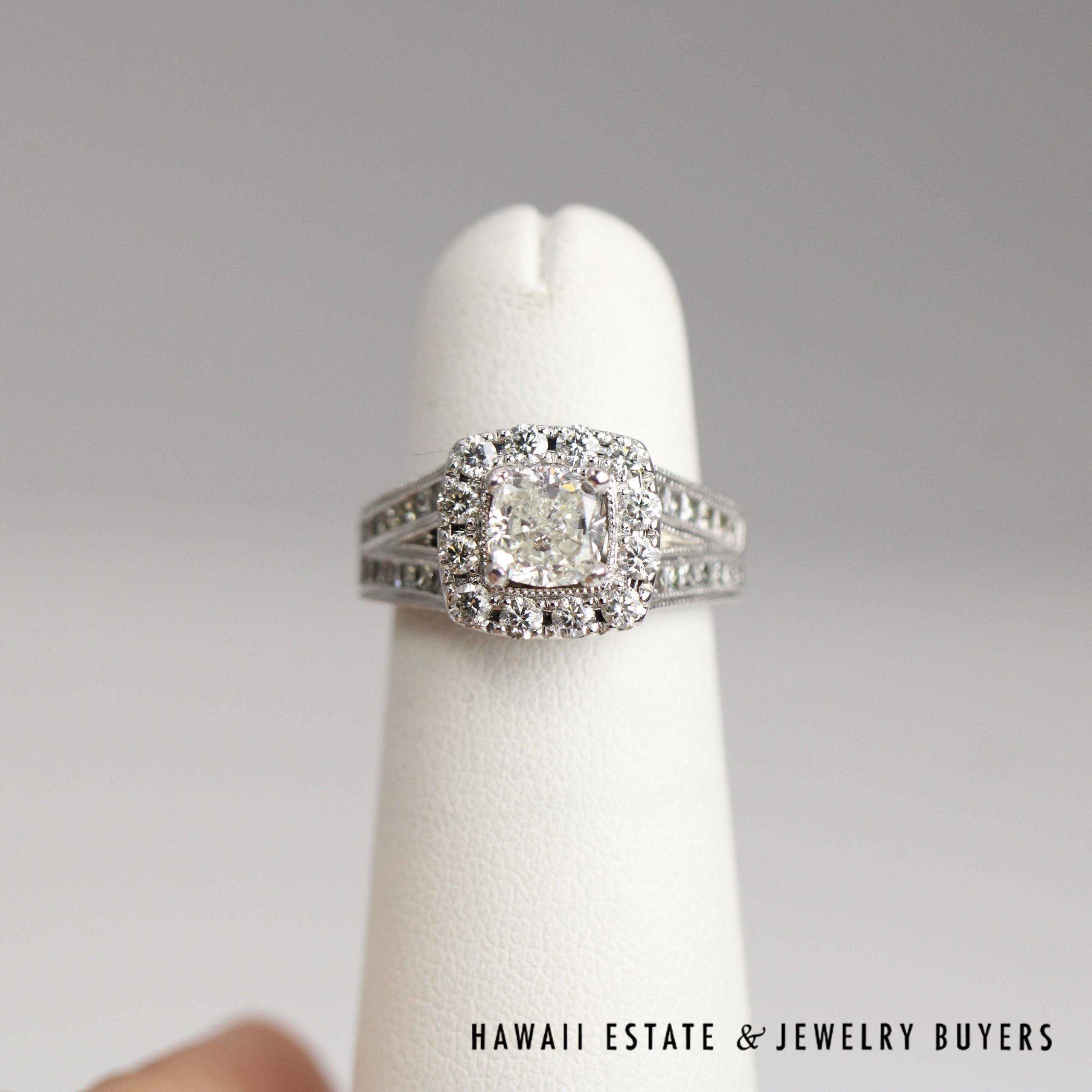 Neil Lane 0.95ctw SI3/HI Cushion Cut Diamond 1.30ctw SI/HI Diamond 14k White Gold Ring Size 4.5, 6.3g - Image 5