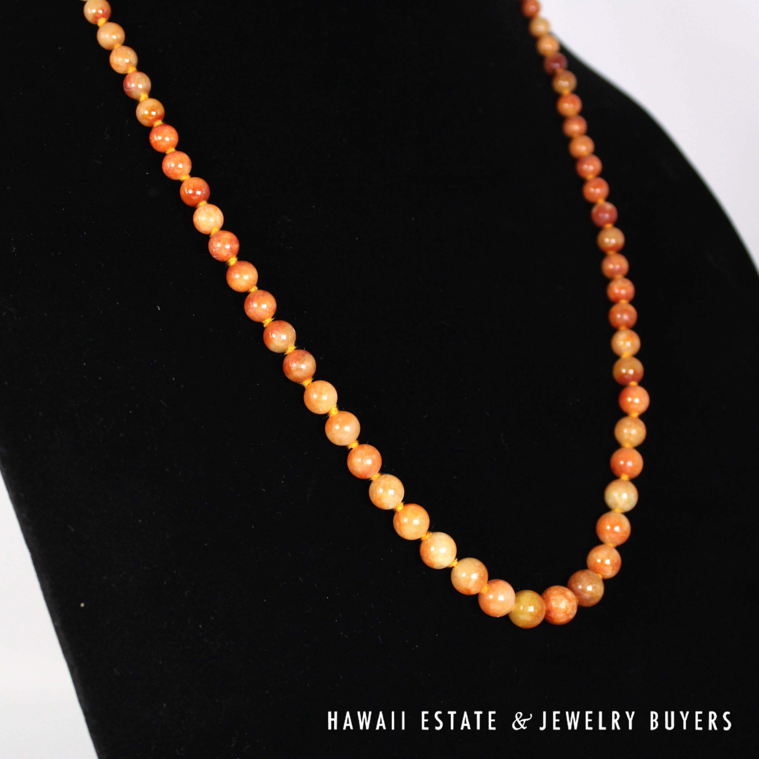 Mings Red Jade Graduated Bead 14k Yellow Gold Necklace and Earring Set - Image 5