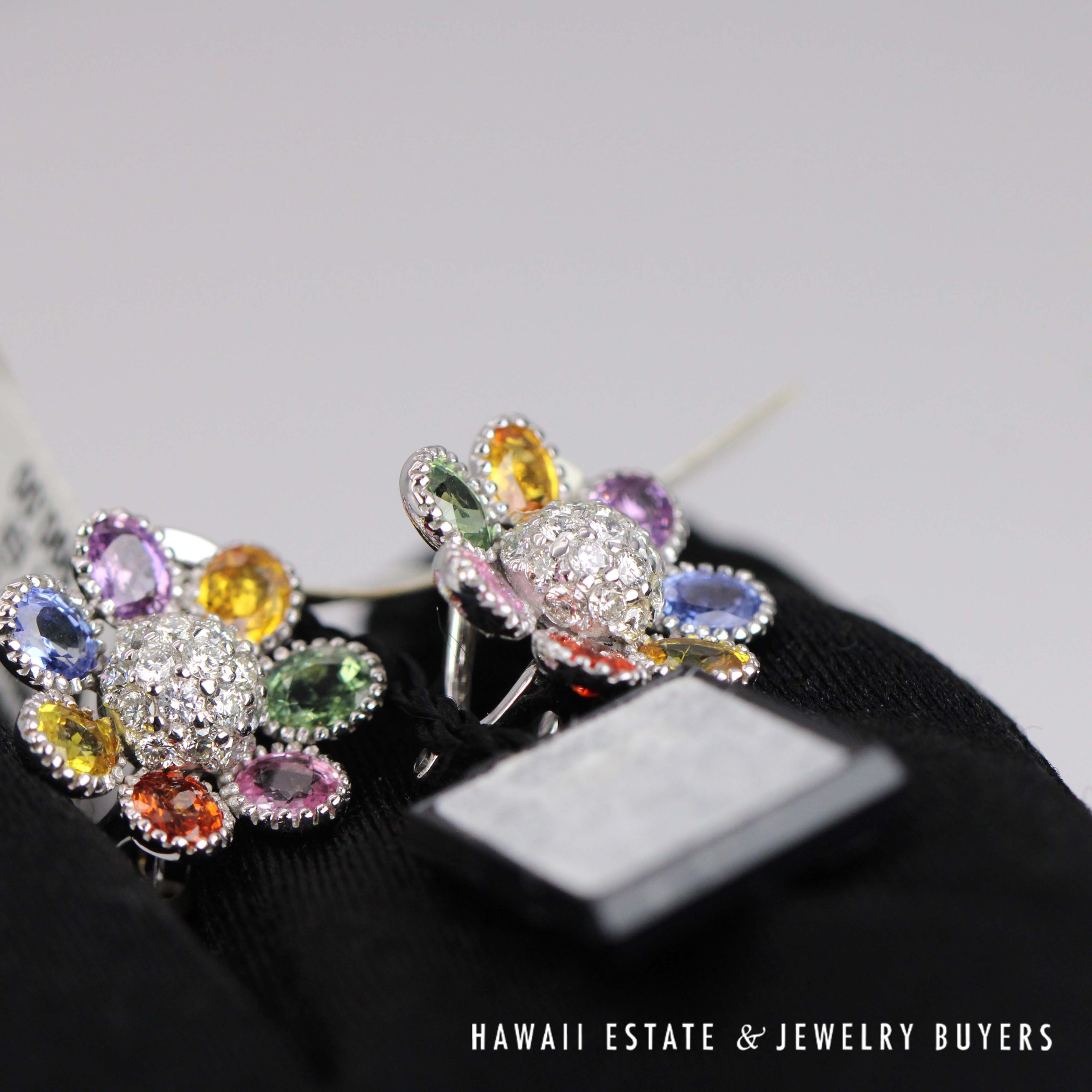 LeVian 5ctw Sapphire & 0.75ctw Diamond 14K White Gold Omega Back Earrings 16mm - Image 4