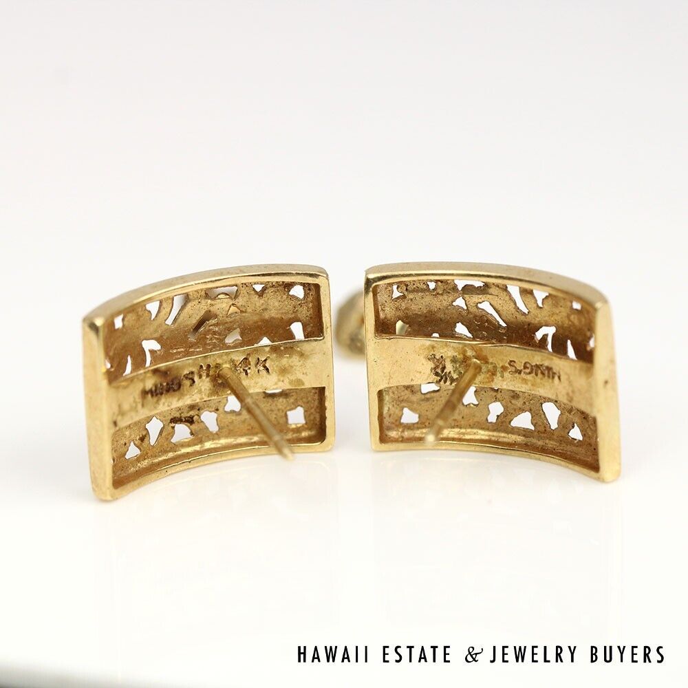 Ming's Bird in Plum 18x13mm Rectangle 4.5g 14K Yellow Gold Earrings - Image 7