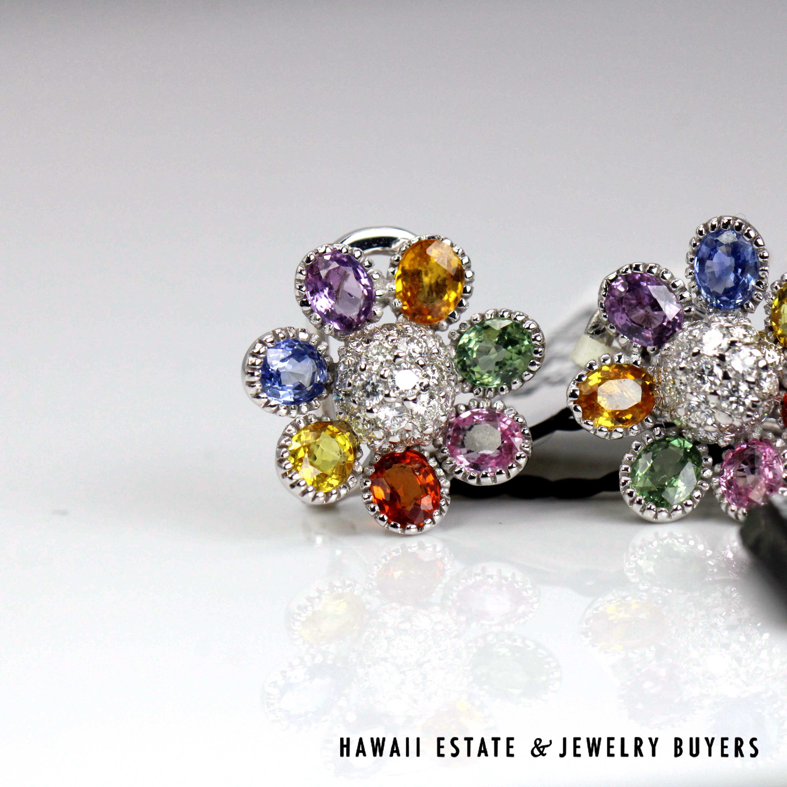 LeVian 5ctw Sapphire & 0.75ctw Diamond 14K White Gold Omega Back Earrings 16mm - Image 2