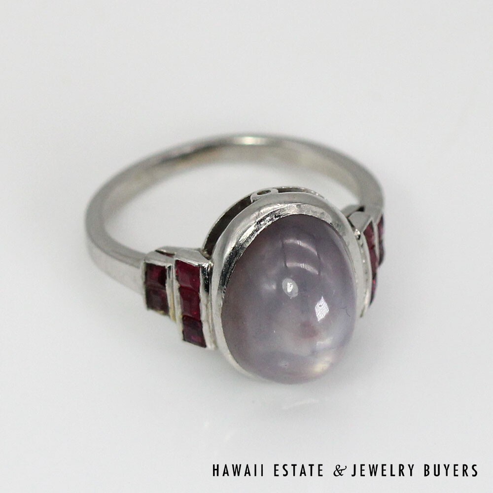 Platinum Lavender Star Sapphire and Ruby Ring SIZE 3 #2248-09 - Image 6