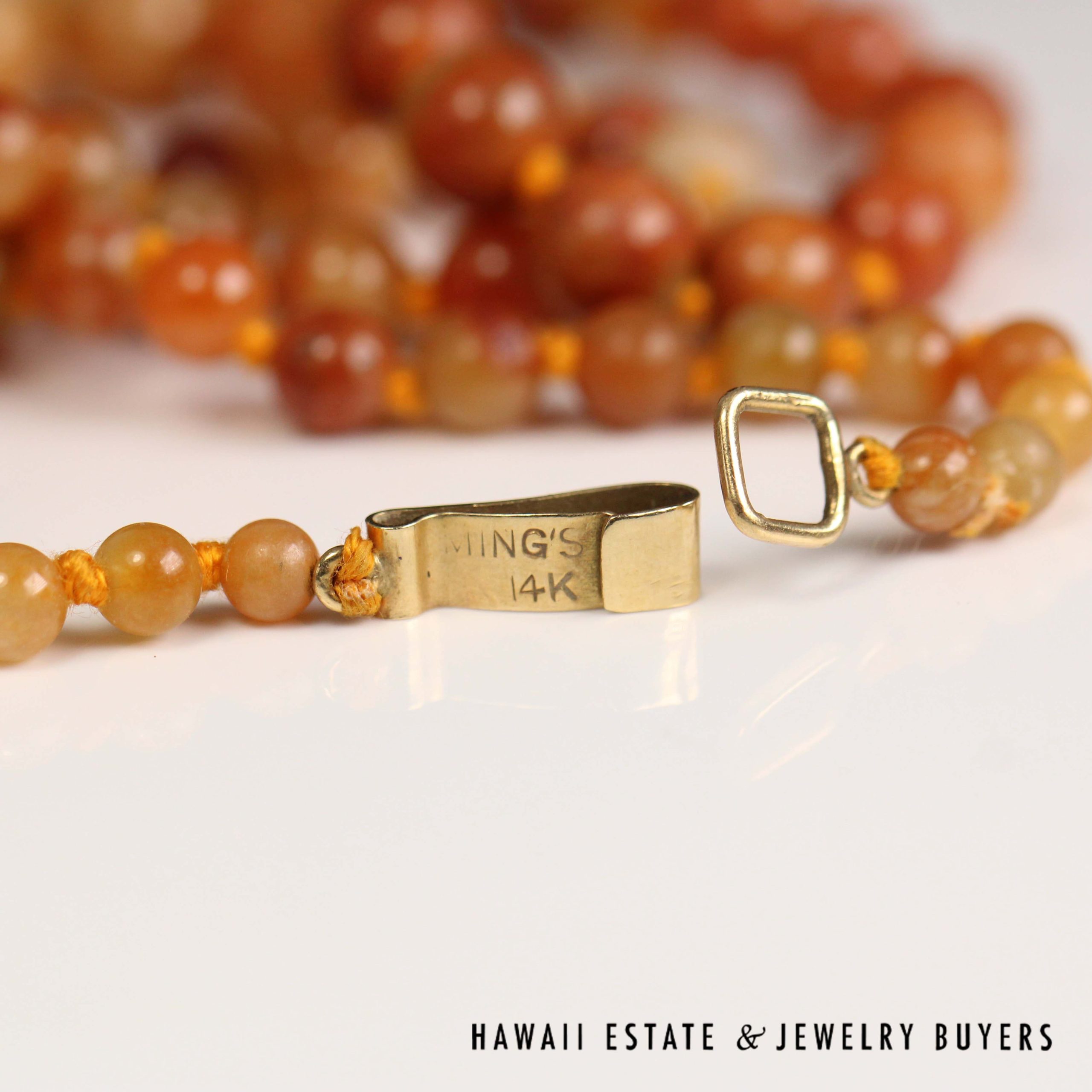 Mings Red Jade Graduated Bead 14k Yellow Gold Necklace and Earring Set - Image 3