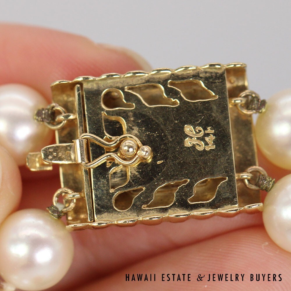 Double Strand Cultured Pearl Necklace with 14K Yellow Gold Diamond Clasp - Image 8