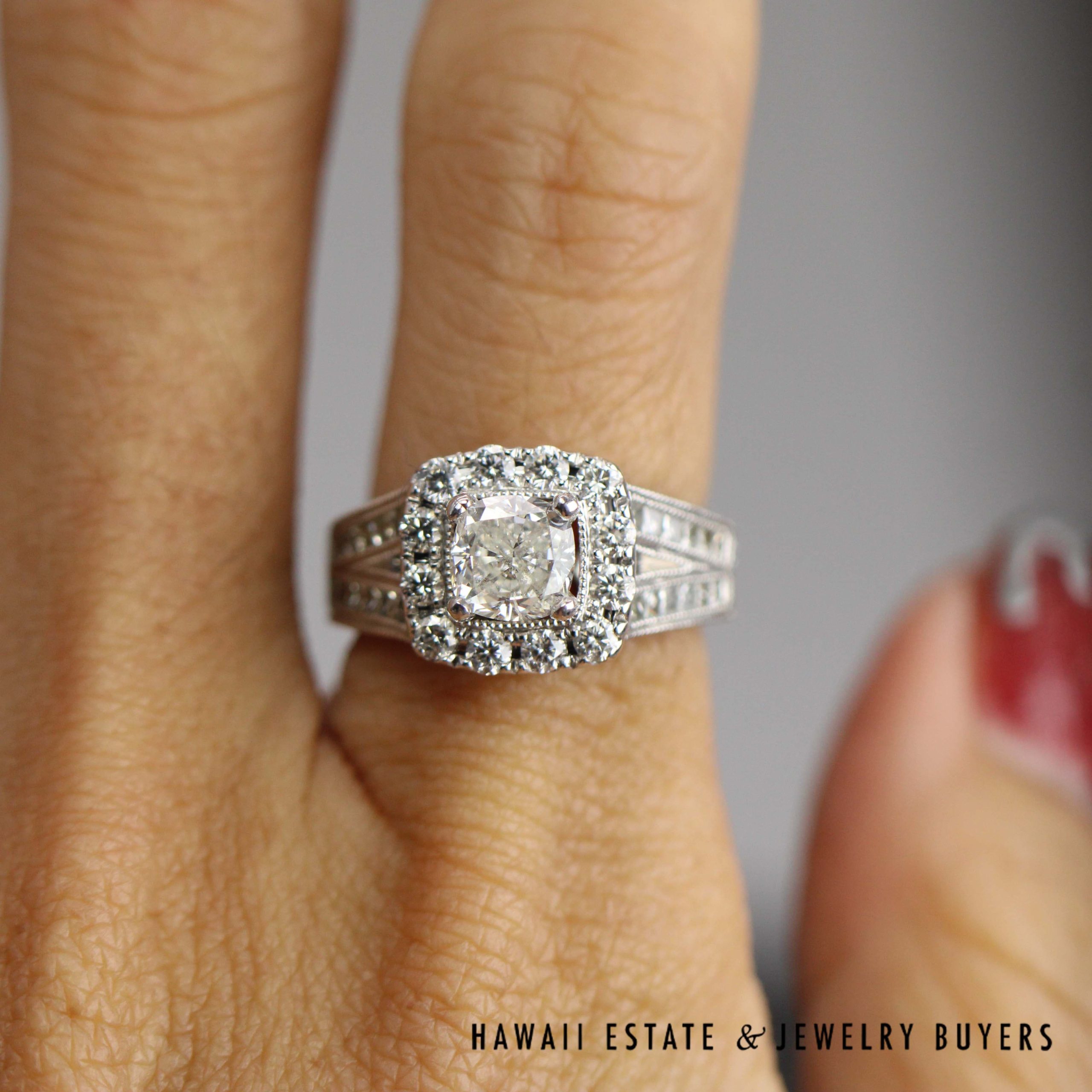 Neil Lane 0.95ctw SI3/HI Cushion Cut Diamond 1.30ctw SI/HI Diamond 14k White Gold Ring Size 4.5, 6.3g - Image 11