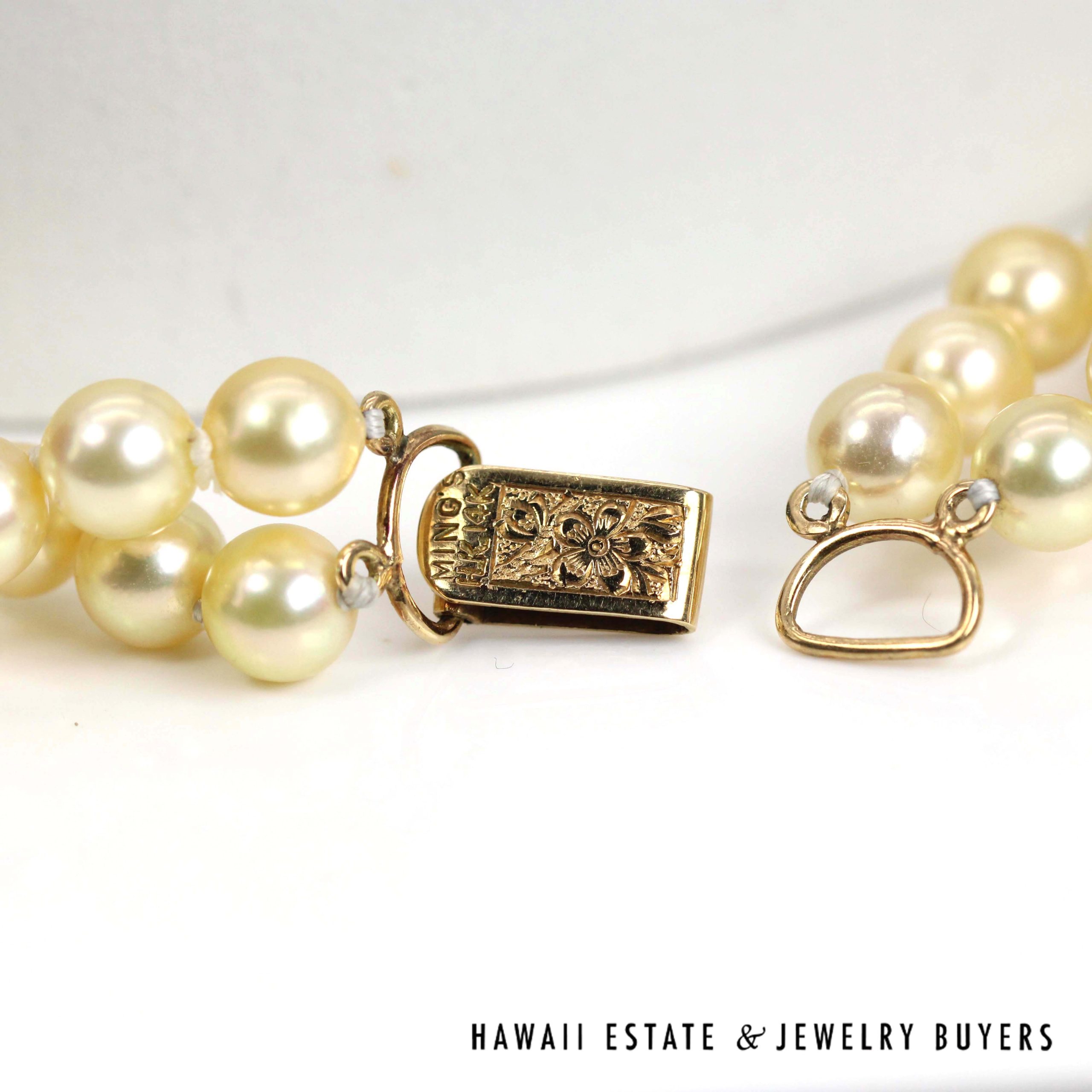Ming's 6.5-7mm Cultured Pearl Double Strand 14k Yellow Gold Clasp Nekclace 24" and 26" - Image 6