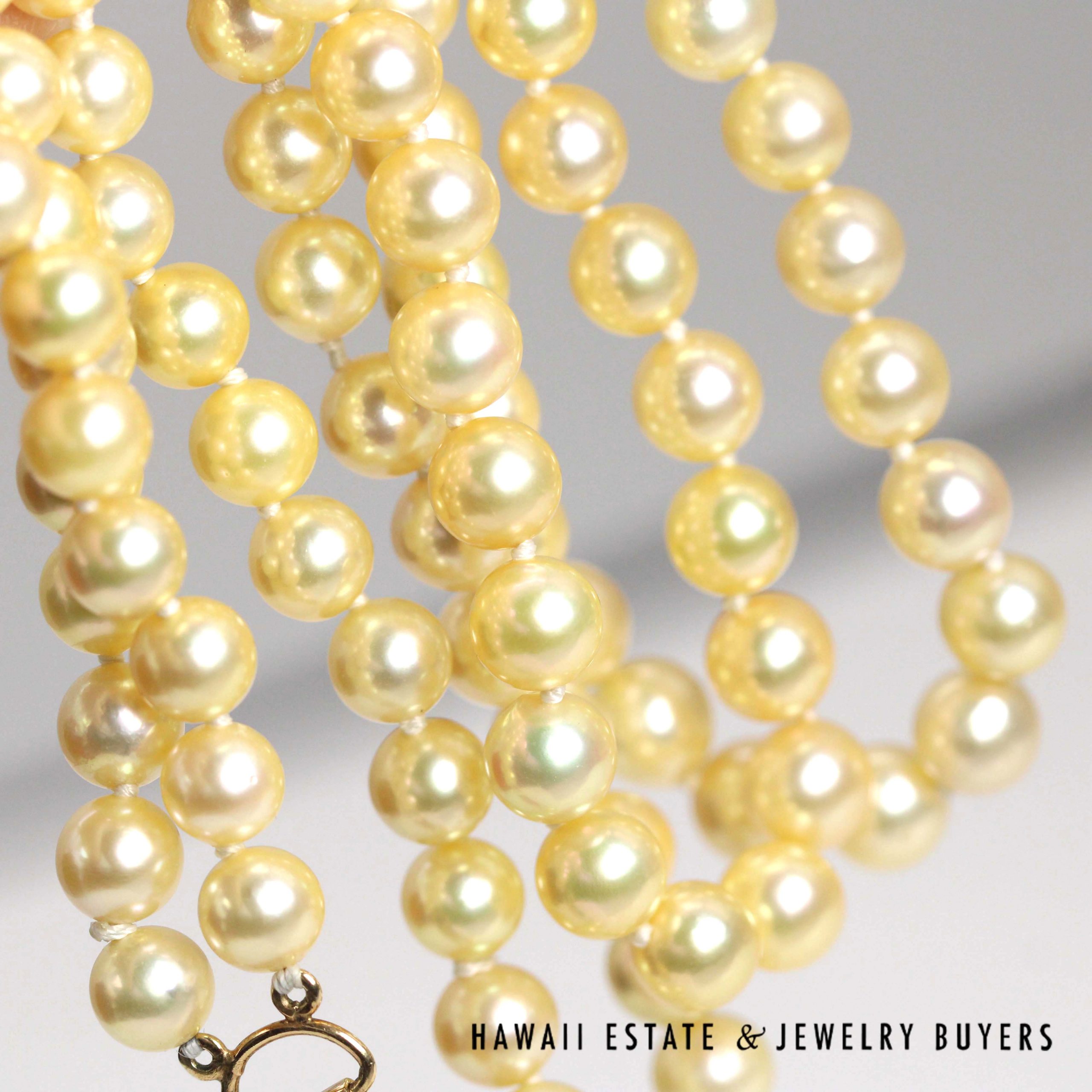 Ming's 6.5-7mm Cultured Pearl Double Strand 14k Yellow Gold Clasp Nekclace 24" and 26" - Image 9